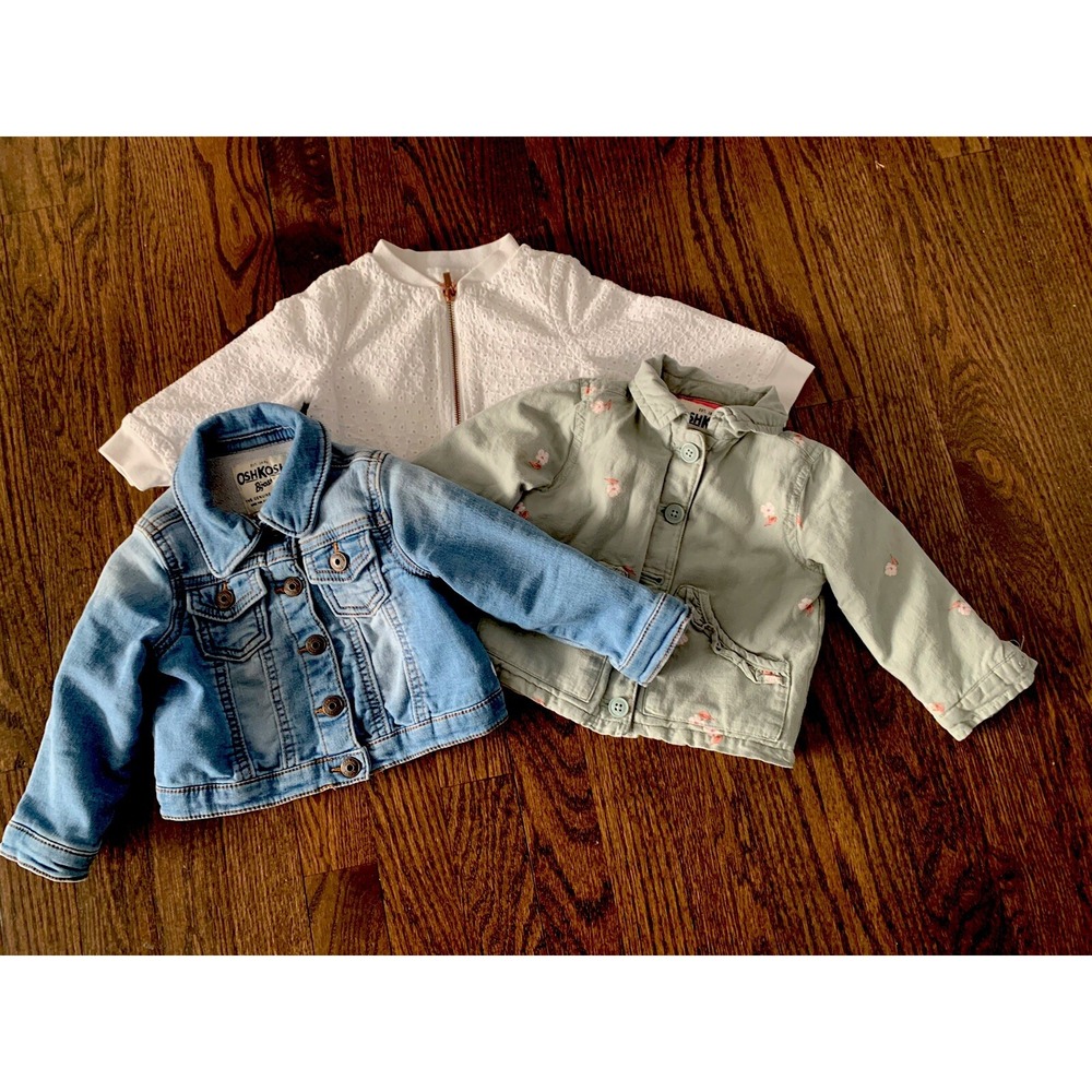 Lot Oshkosh Baby Toddler Jackets Denim 12 Months Girl‎ Cotton Embroidered Print